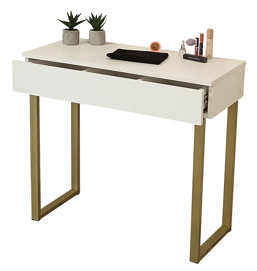 Toaletka Biela Matná S Zásuvkou, Zlaté Nožičky 90 CM