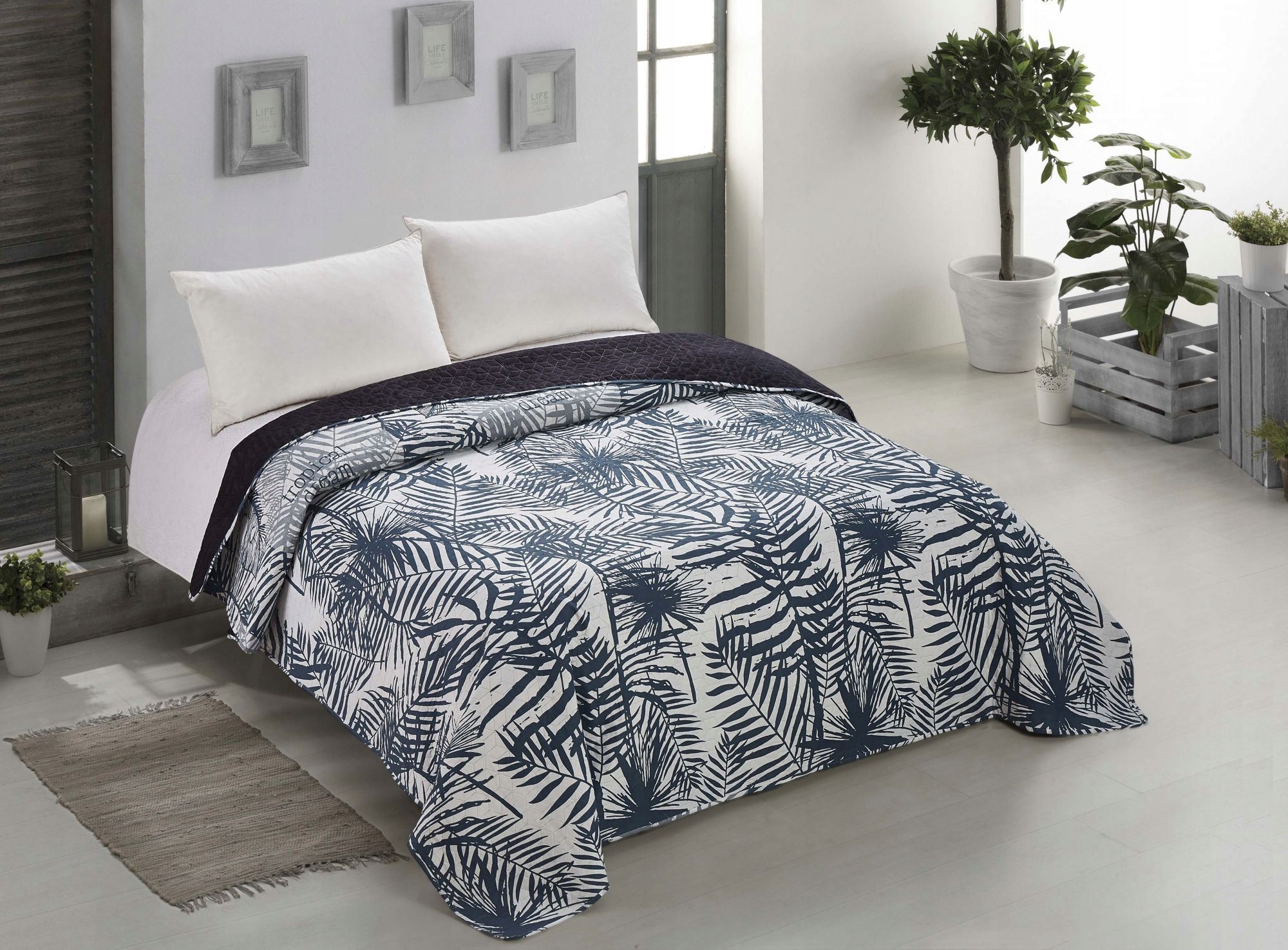 

Narzuta mikrofibra 170x210 Bush biała, niebieska