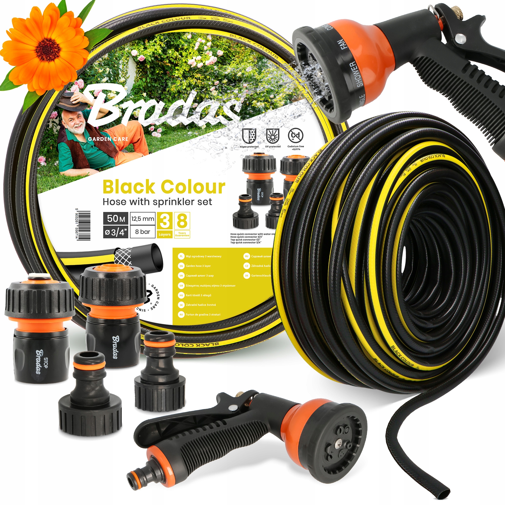 Záhradná Hadica 3/4 Vody Navíjacia Elastická 50 m Šlauf Zalievanie 3-VRSTVOVÁ Yo