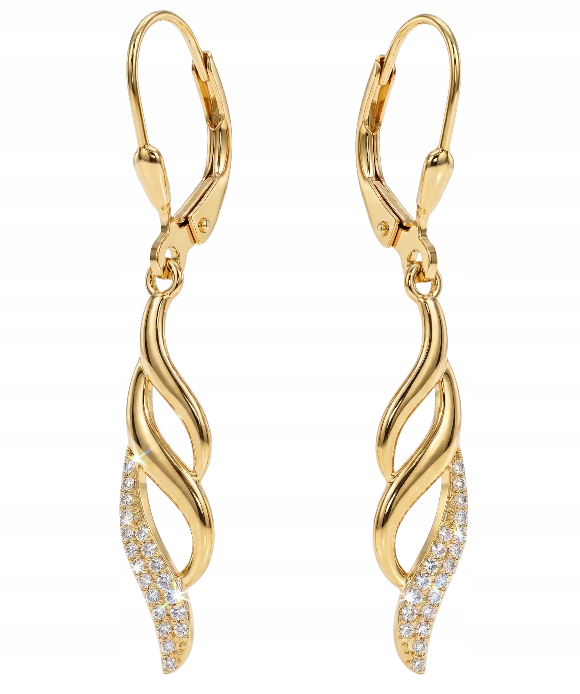 Złote Kolczyki Damskie Wiszące z Cyrkoniami Pozłacane Srebro 925