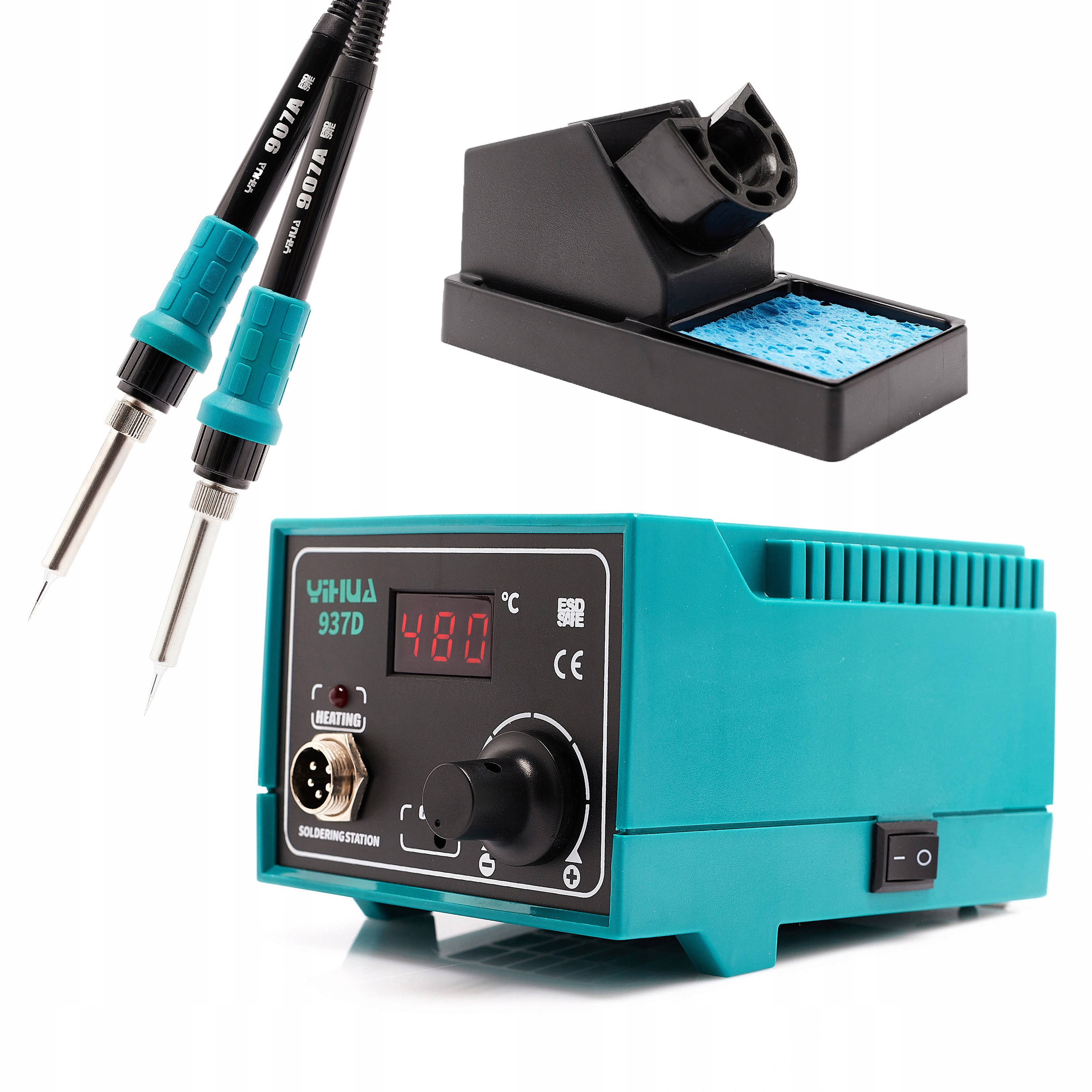 ZESTAW STACJA LUTOWNICZA YIHUA 937D LED ZAPASOWA KOLBA GROTY GĄBKA KOLBA