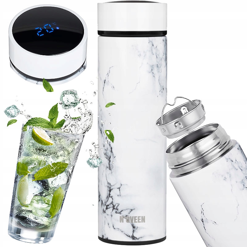 BUTELKA KUBEK TERMICZNY TERMOS BIDON MARMUREK LED