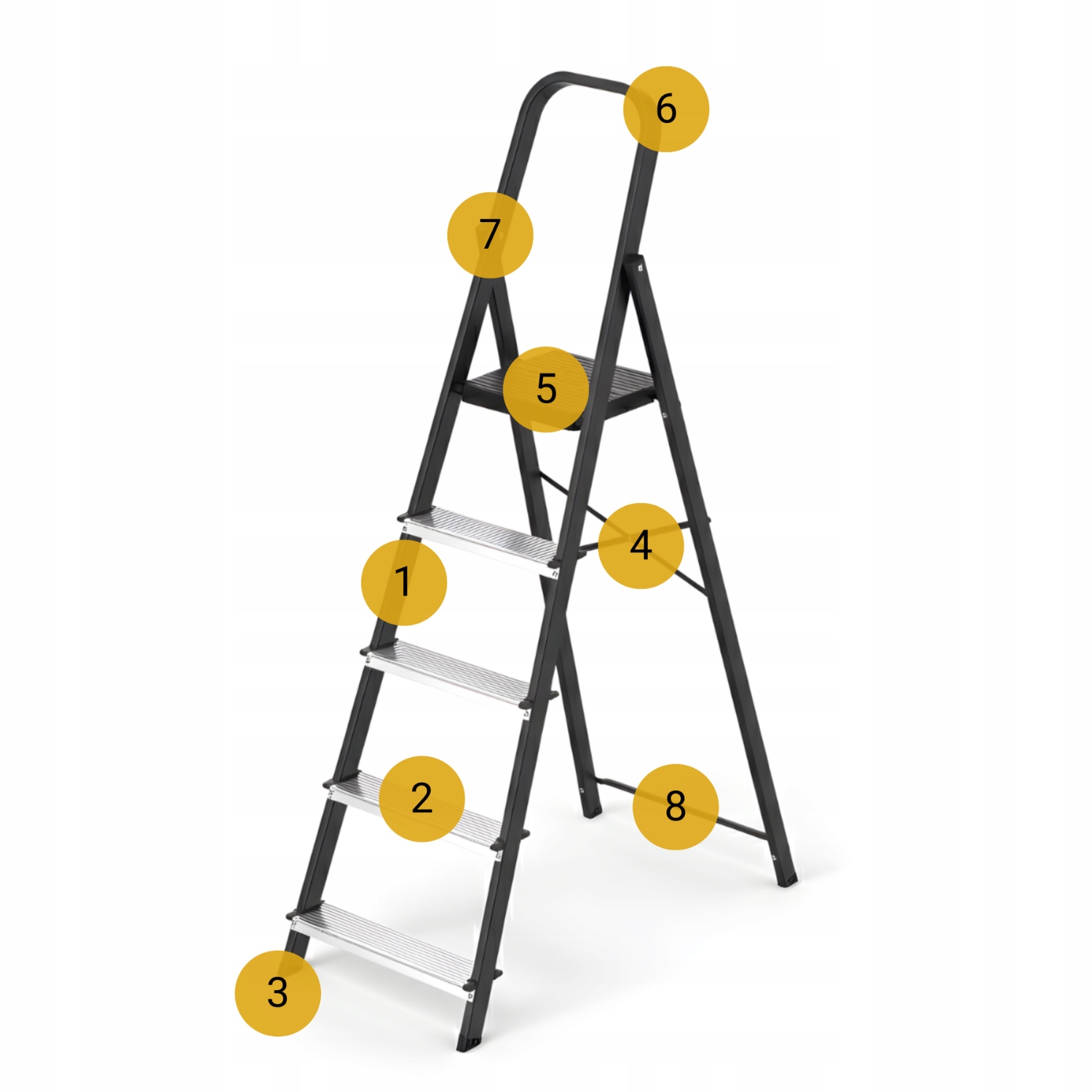 Drabina aluminiowa stalowa domowa HIGHER 5 stopni 150 kg MOCNA — 24