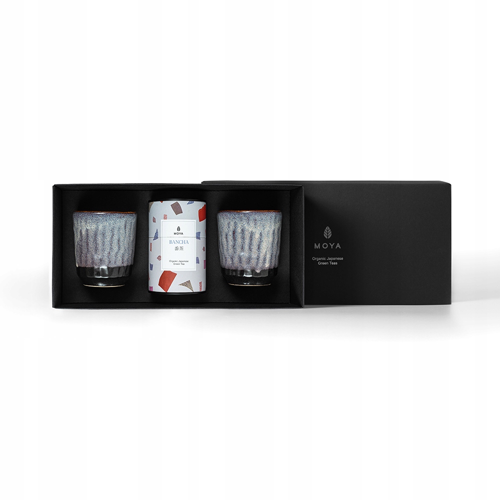 Sada organického zelený čaj Moya Bancha a 2 hrnků Murasaki