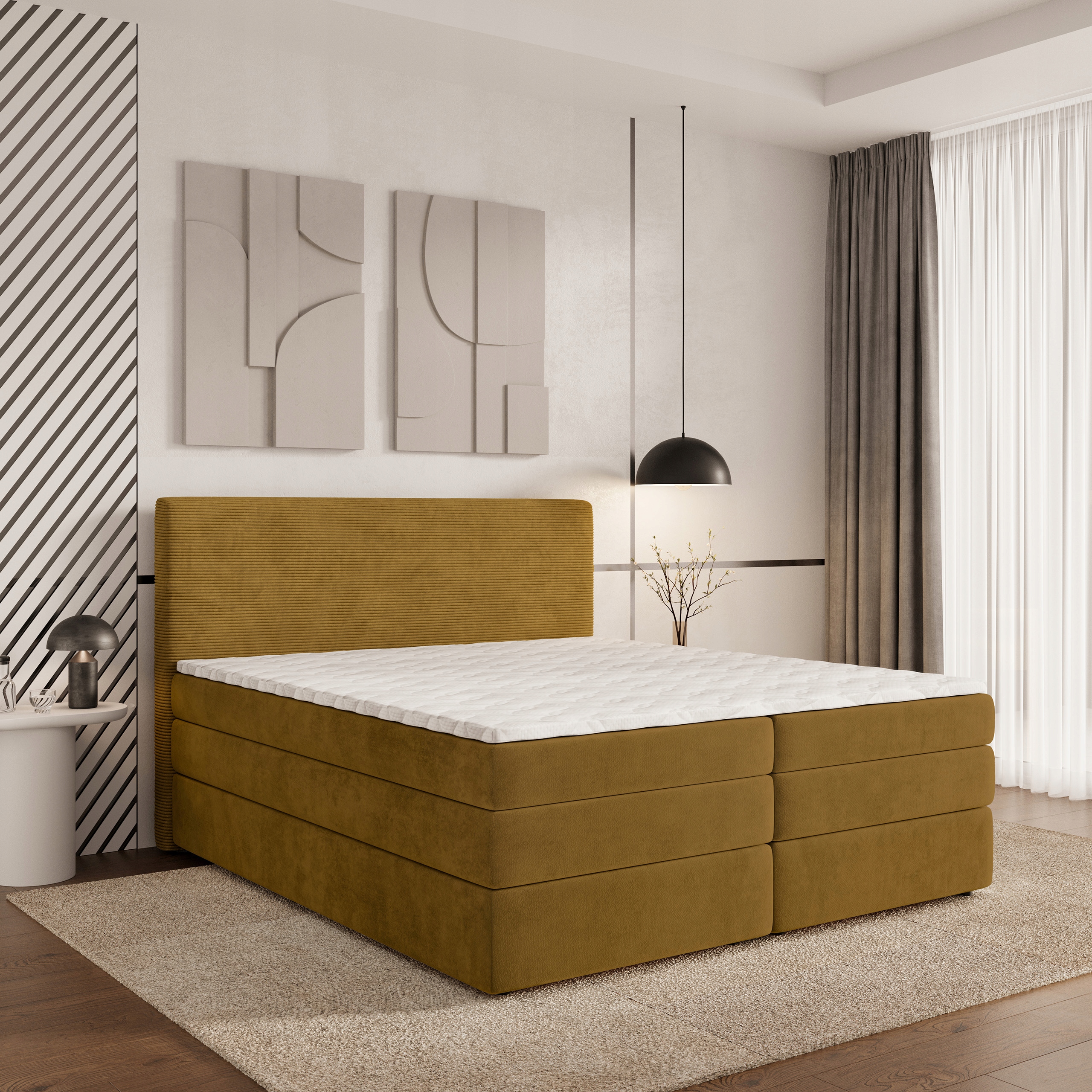 Kontinentální postel Matern 180x200 s matrací, pohodlná, komfortní, žlutá