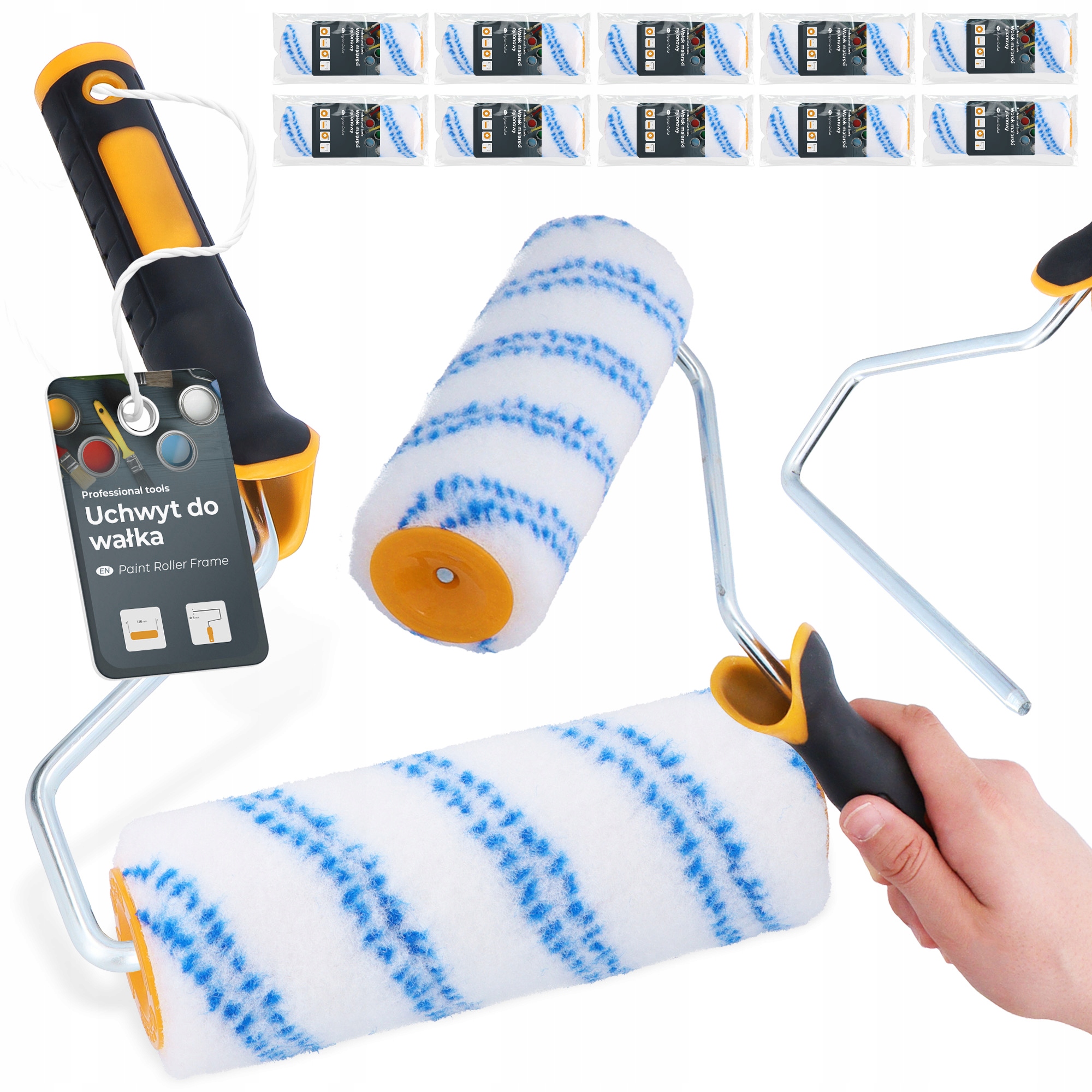 10x Malířský váleček 18 cm Válečky Lepicích Barev Pryskyřic Laku Savý Rukojeť
