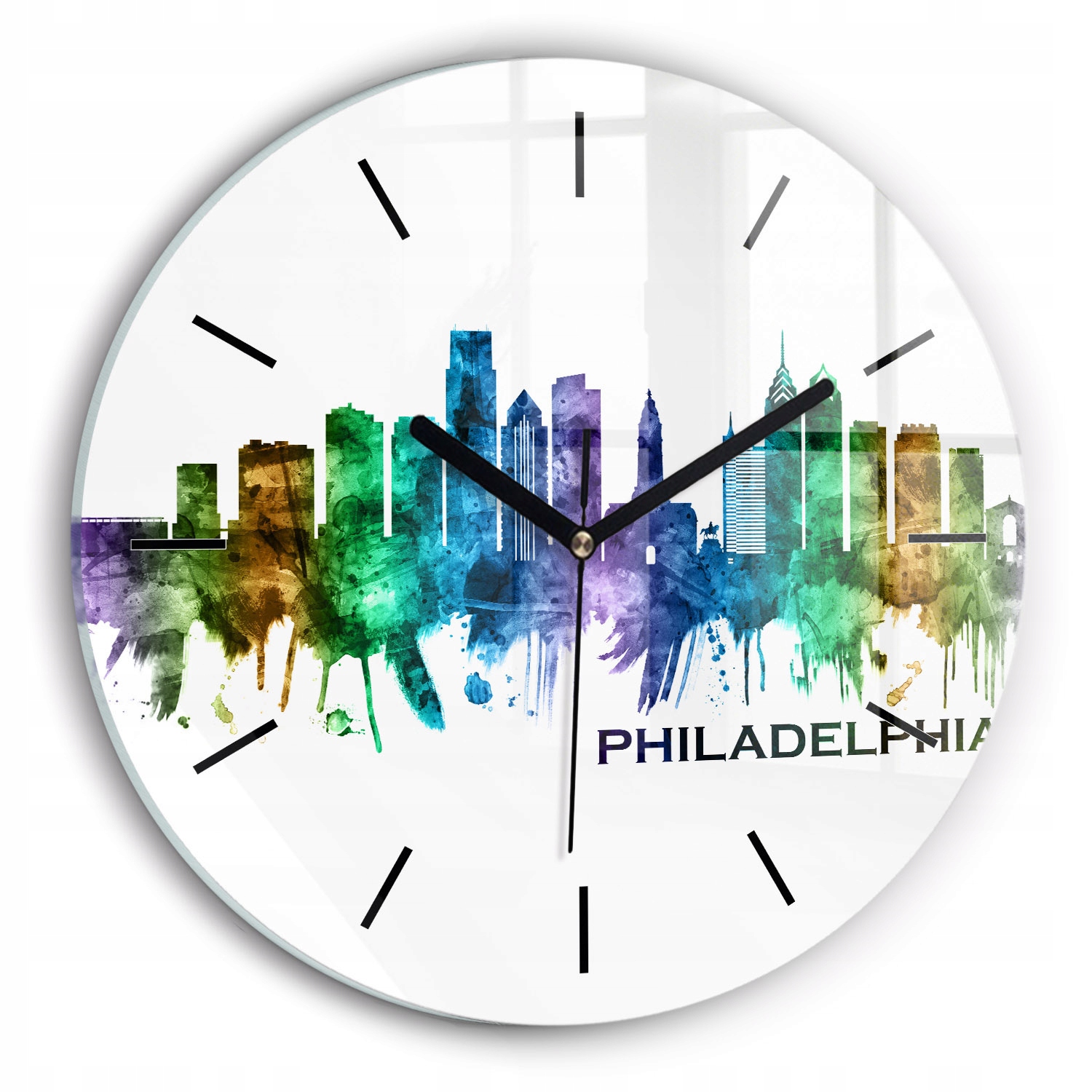 Dekorativní Kulatý skleněný hodinový stroj S Potiskem Barevná Philadelphia fi30 cm