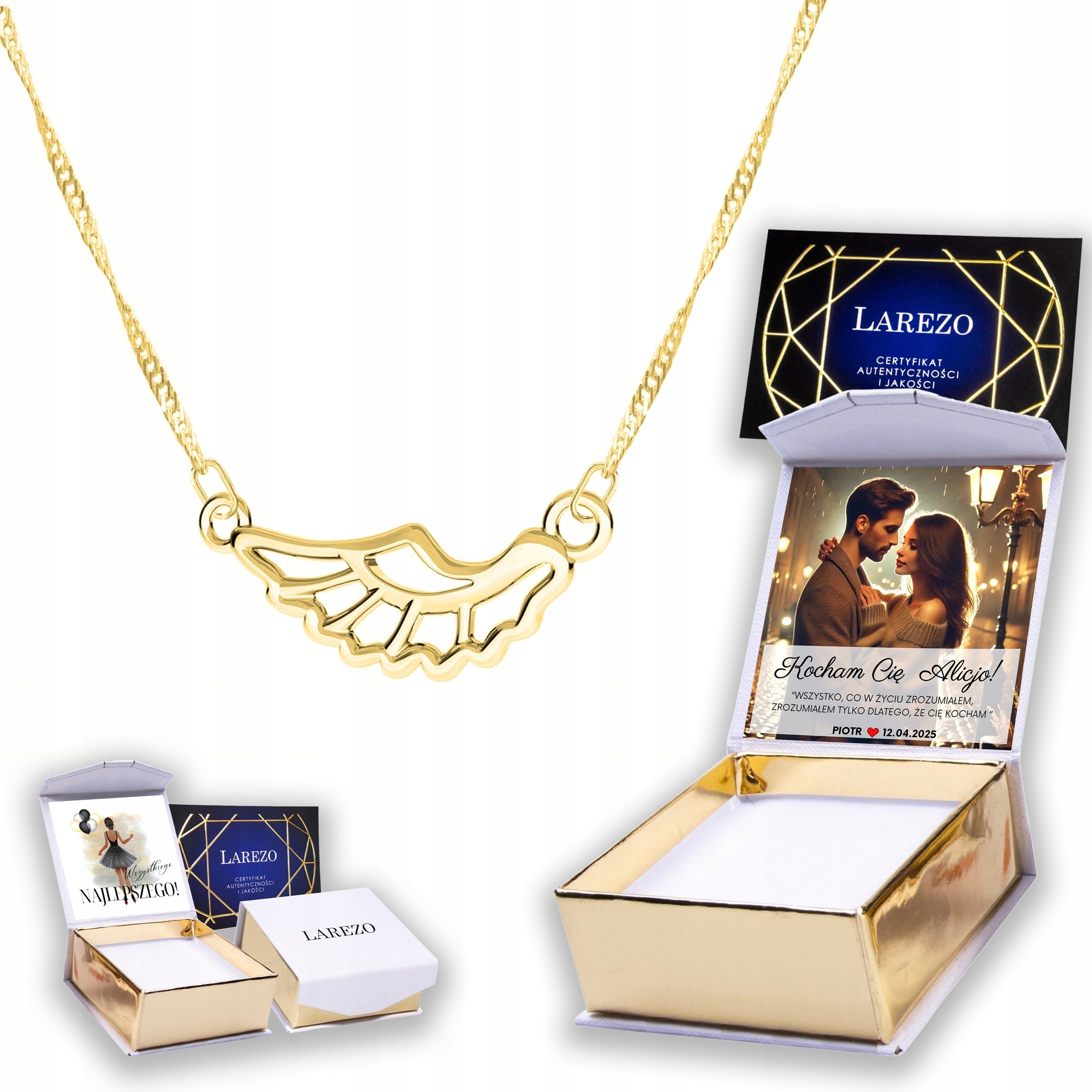 Zlatý náhrdelník 925 Křídlo Wing s křídlem Anděl strážný Wing Potisk