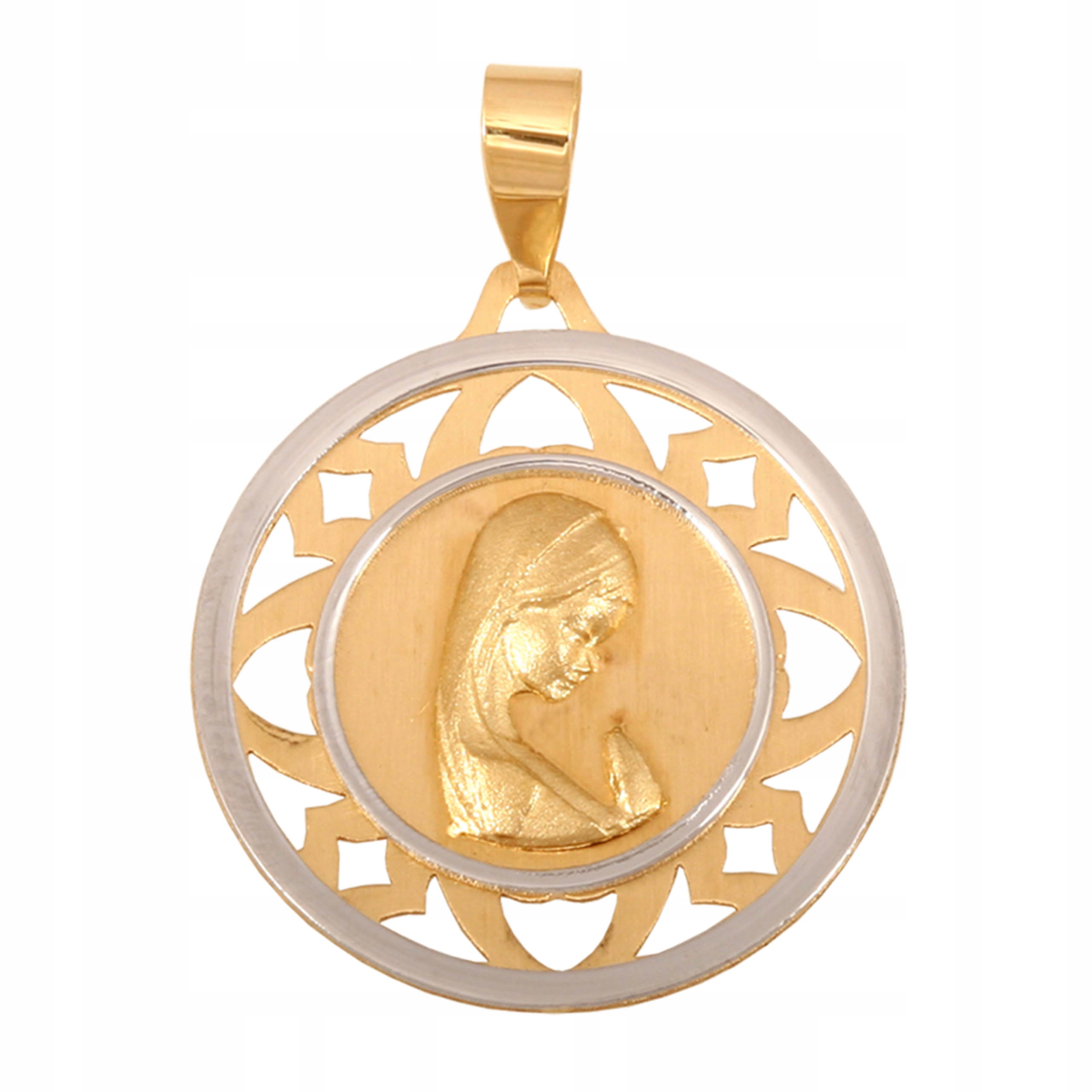 Zlatý medailonek 585 s obrázkem Panny Marie v bílém zlatě jako dárek