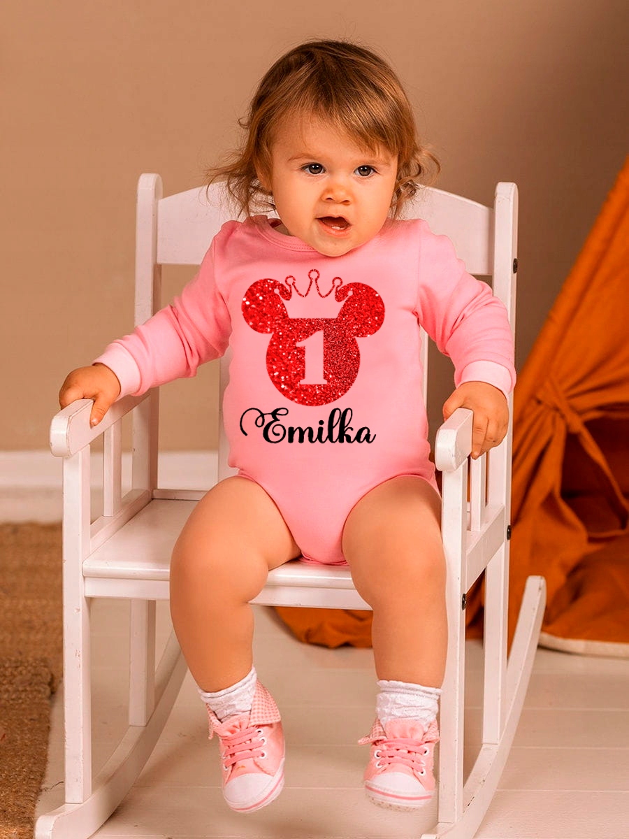 Body dł rękaw 1 URODZINY MYSZKA BROKAT IMIĘ r.86 Marka Axima