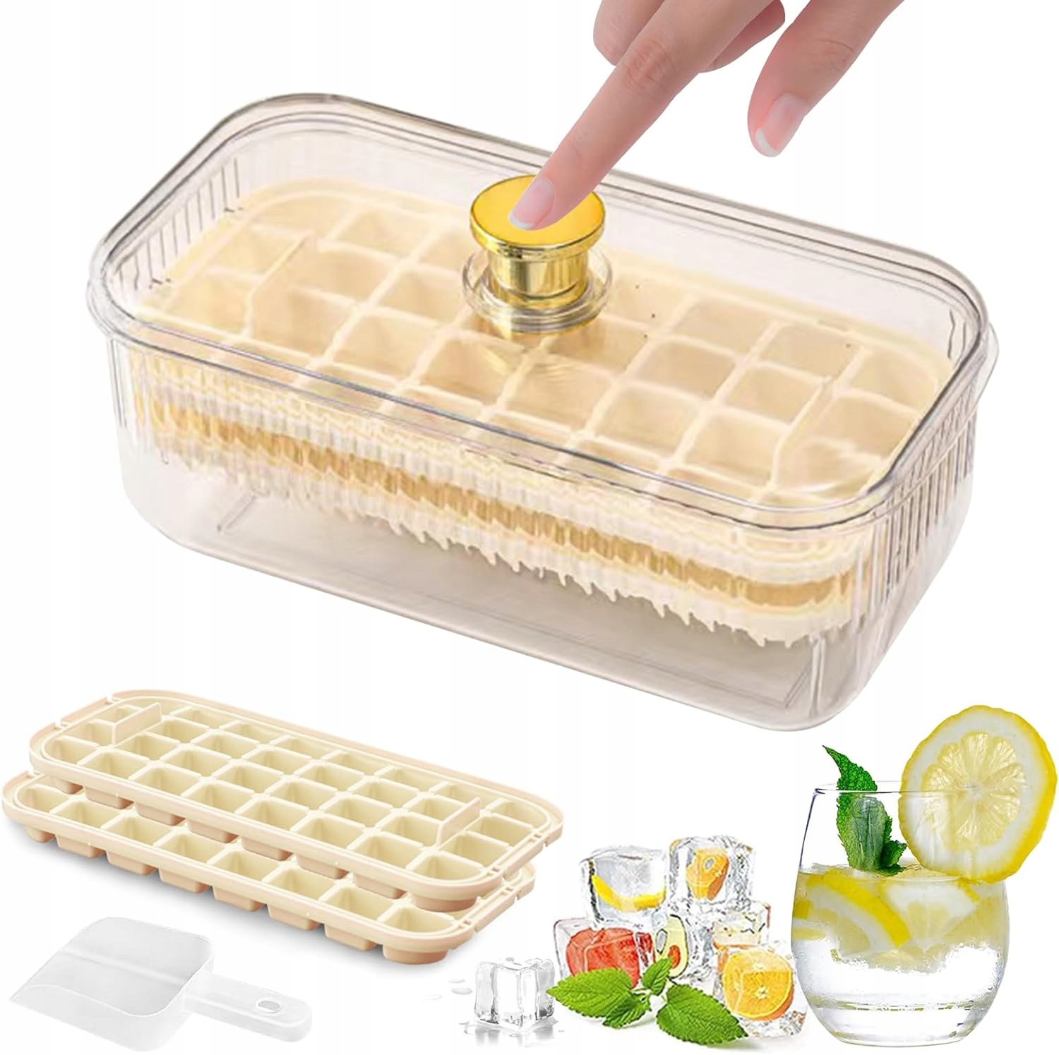 Mini formička na ledové kostky s víkem, malá, 64 kusů, snadné stisknutí