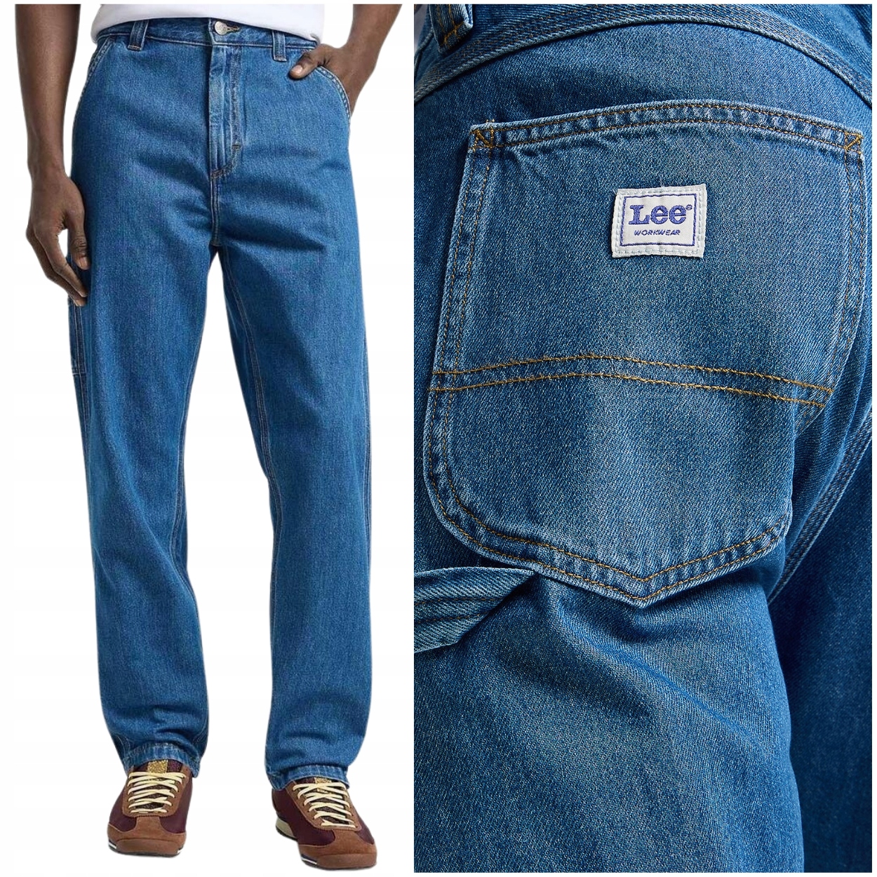 Lee Carpenter Mid Shade Workwear Volné džíny bez streče W30 L32