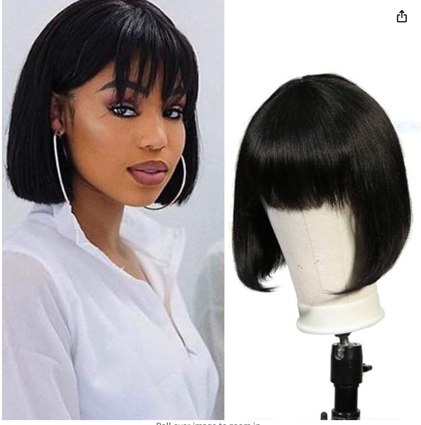 Paruka Joedir Krátká Bob, Jednoduchá Černá Paruka s Hřívou, Lidské Vlásky 30 cm