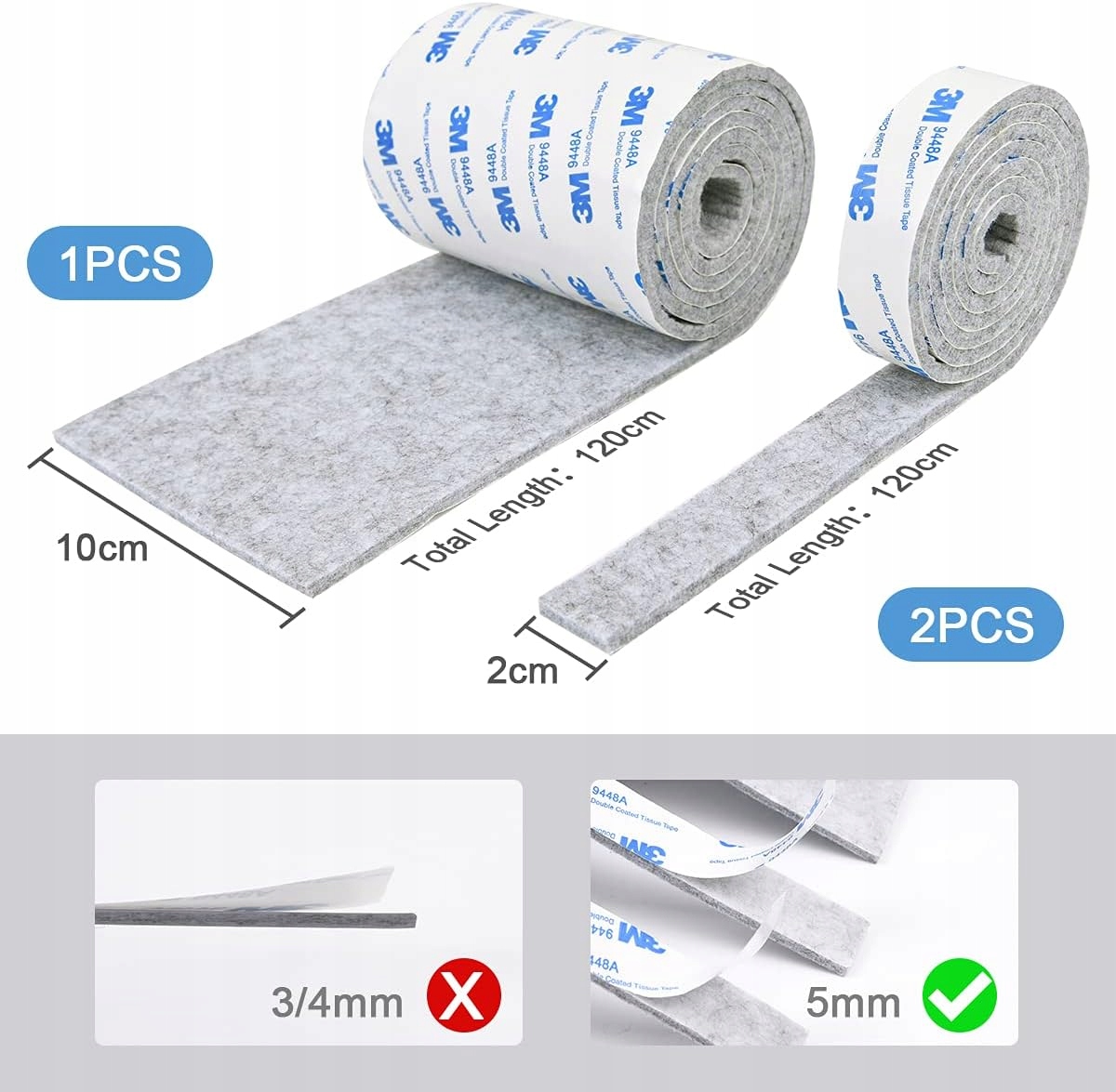 PODKŁADKI FILCOWE POD MEBLE SAMOPRZYLEPNE POD STÓŁ KRZESŁA TAŚMA NA WYMIAR Długość 120 cm