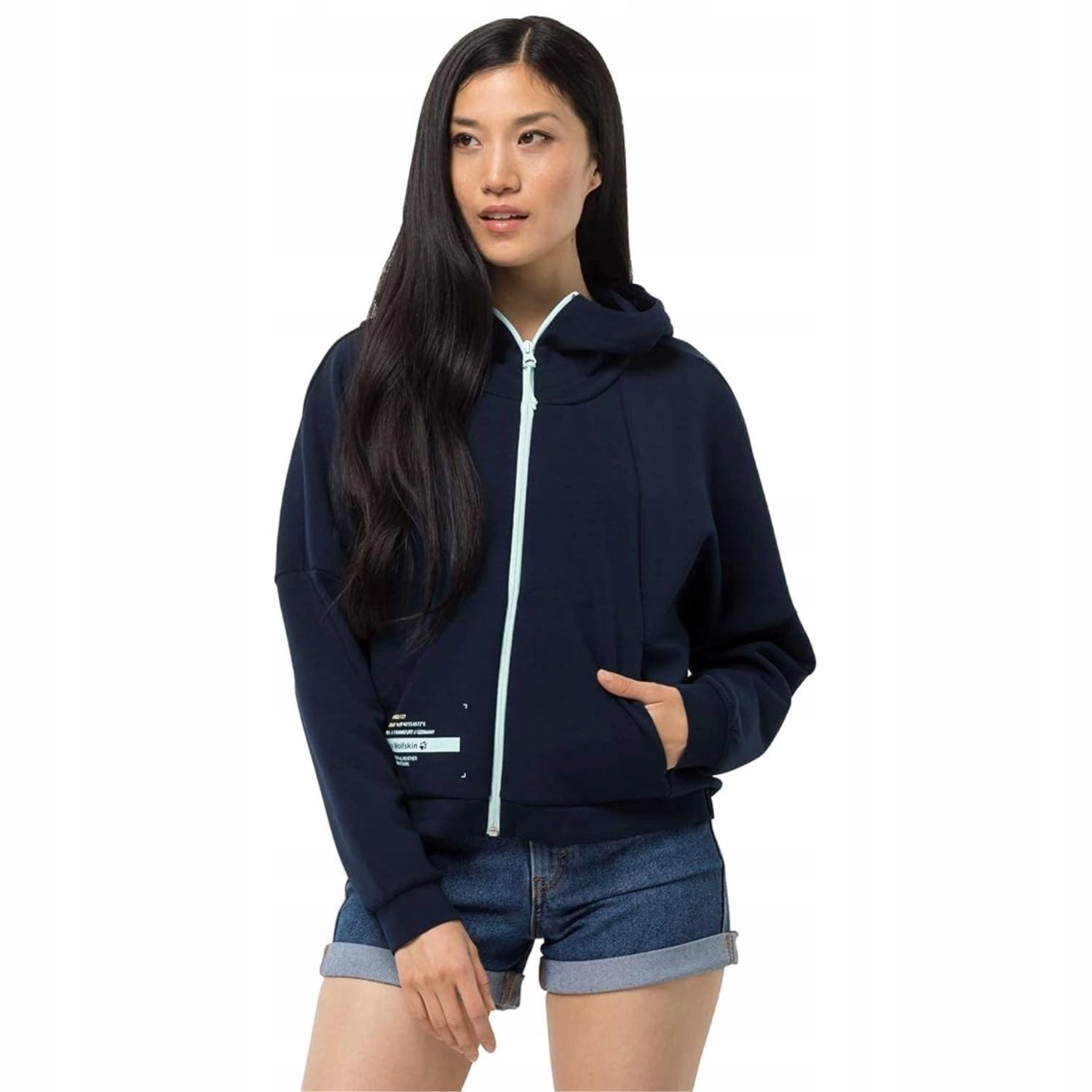 Dámská mikina s kapucí Jack Wolfskin Starboard Mikina s kapucí modrá, na zip, vel. Xs