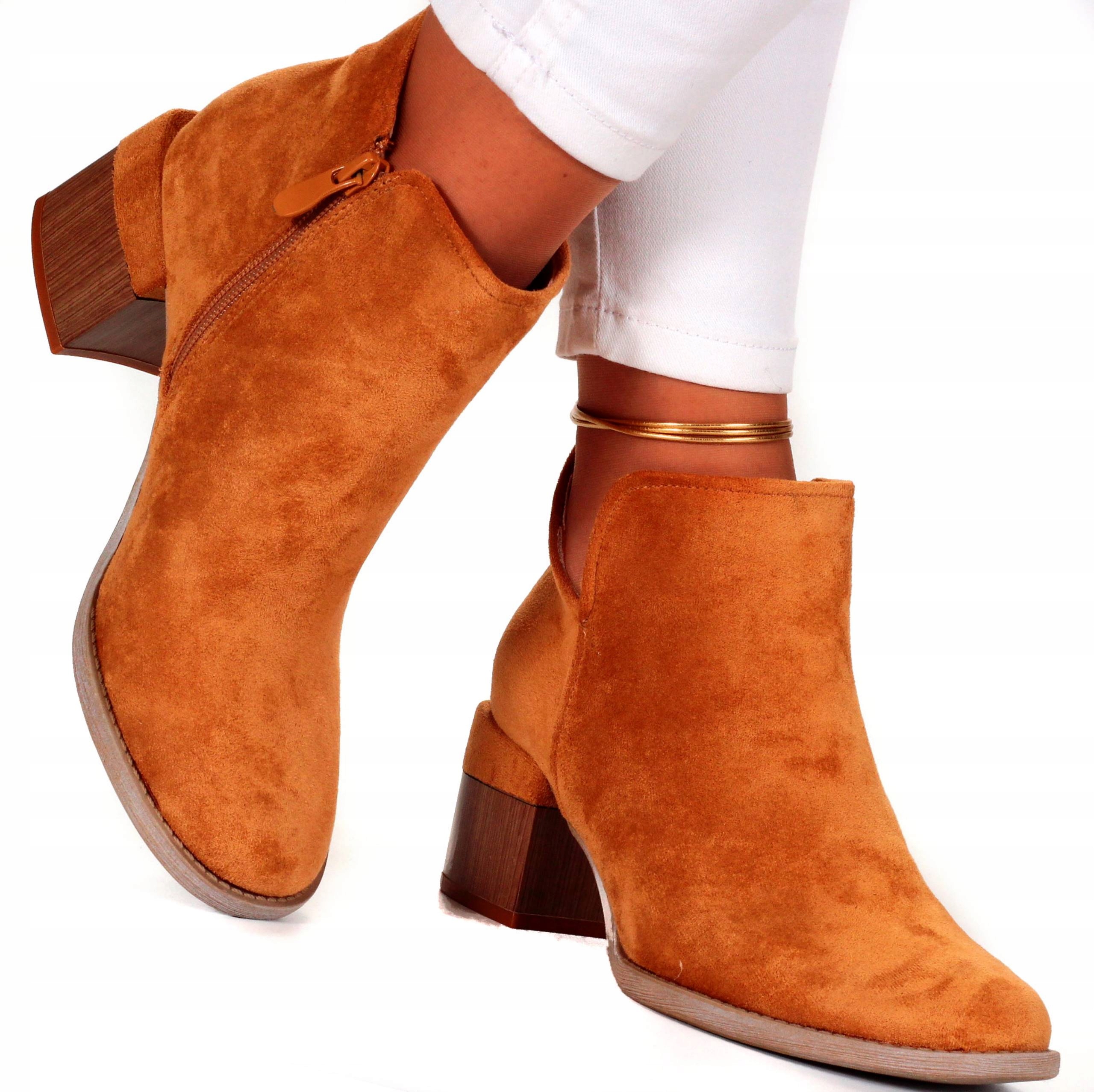 BOTKI BUTY DAMSKIE ELEGANCKIE Z WYCIĘCIEM SŁUPEK Rozmiar 39