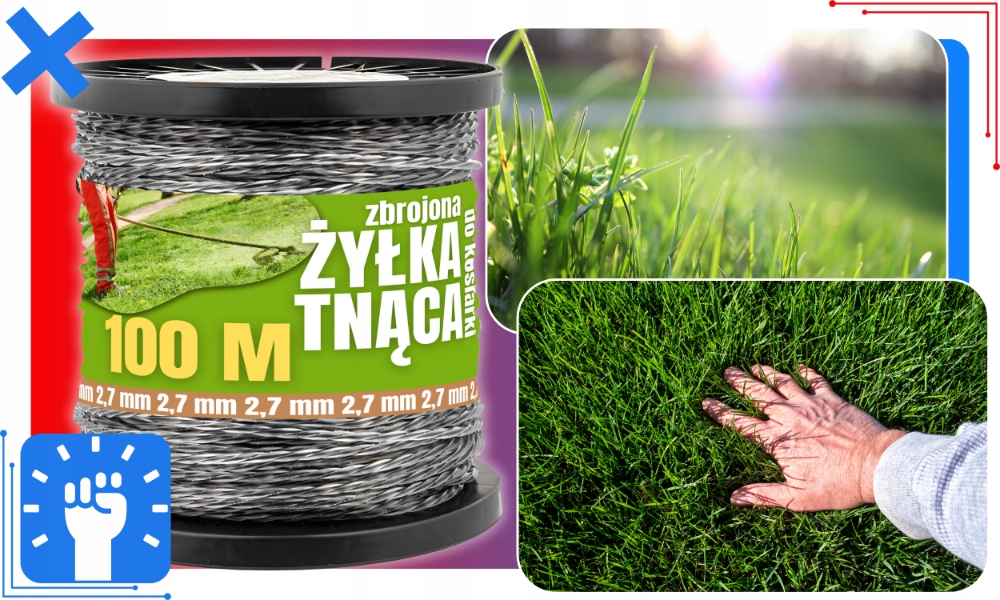 ŻYŁKA TNĄCA ZBROJONA DO GŁOWIC PODKASZARKI KOSY KOS TRAWY MOCNA 2,7mm 100m Długość 100 m
