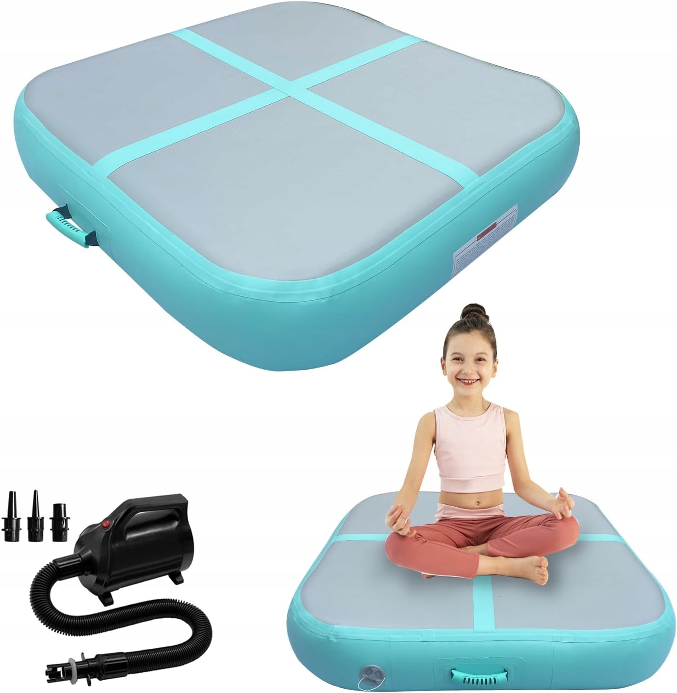 Ppxia Air track Dmuchana mata gimnastyczna 100x100x20 cm pompka elektryczna