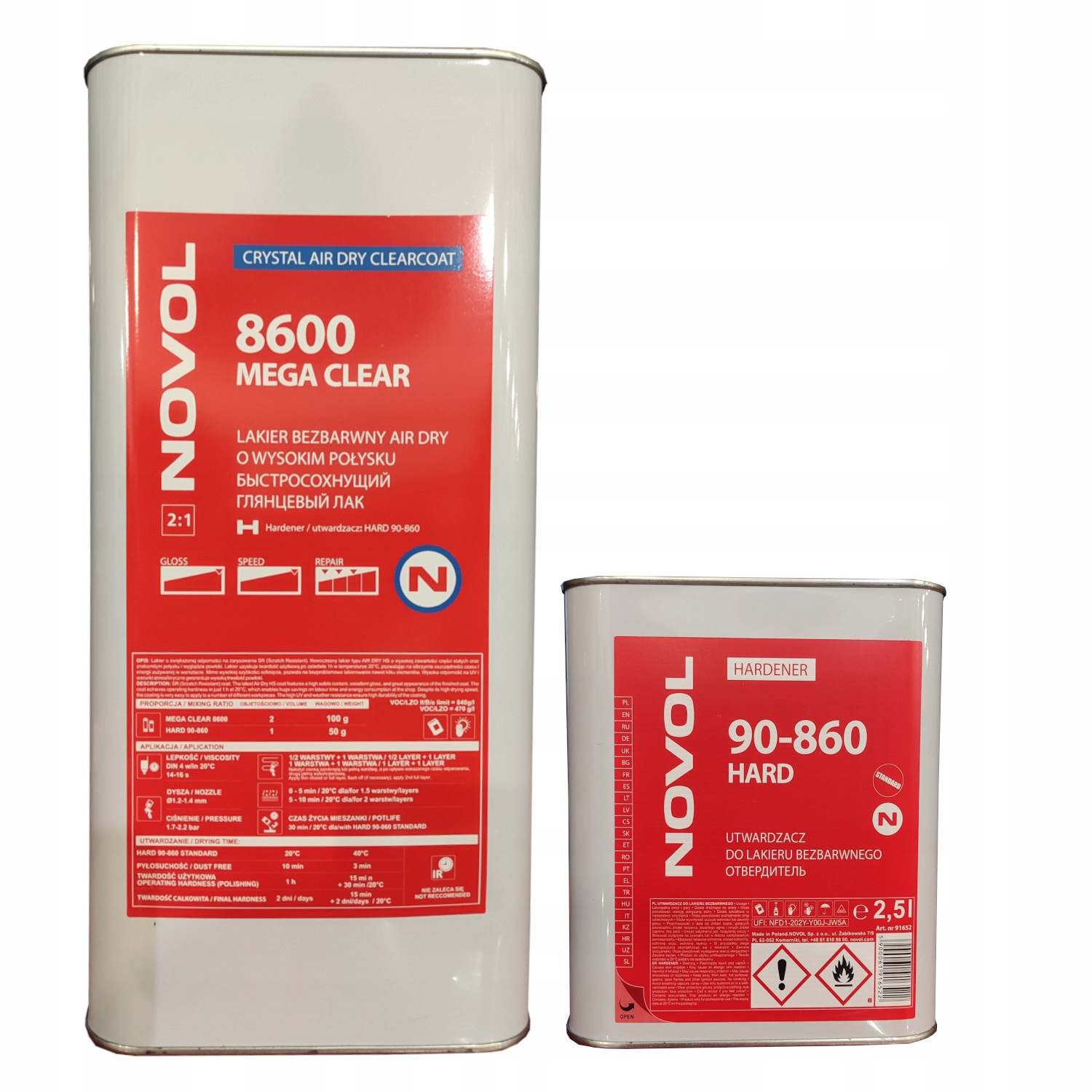 Novol Clear 8600 lakier bezbarwny połysk 5 l 2,5 l utw