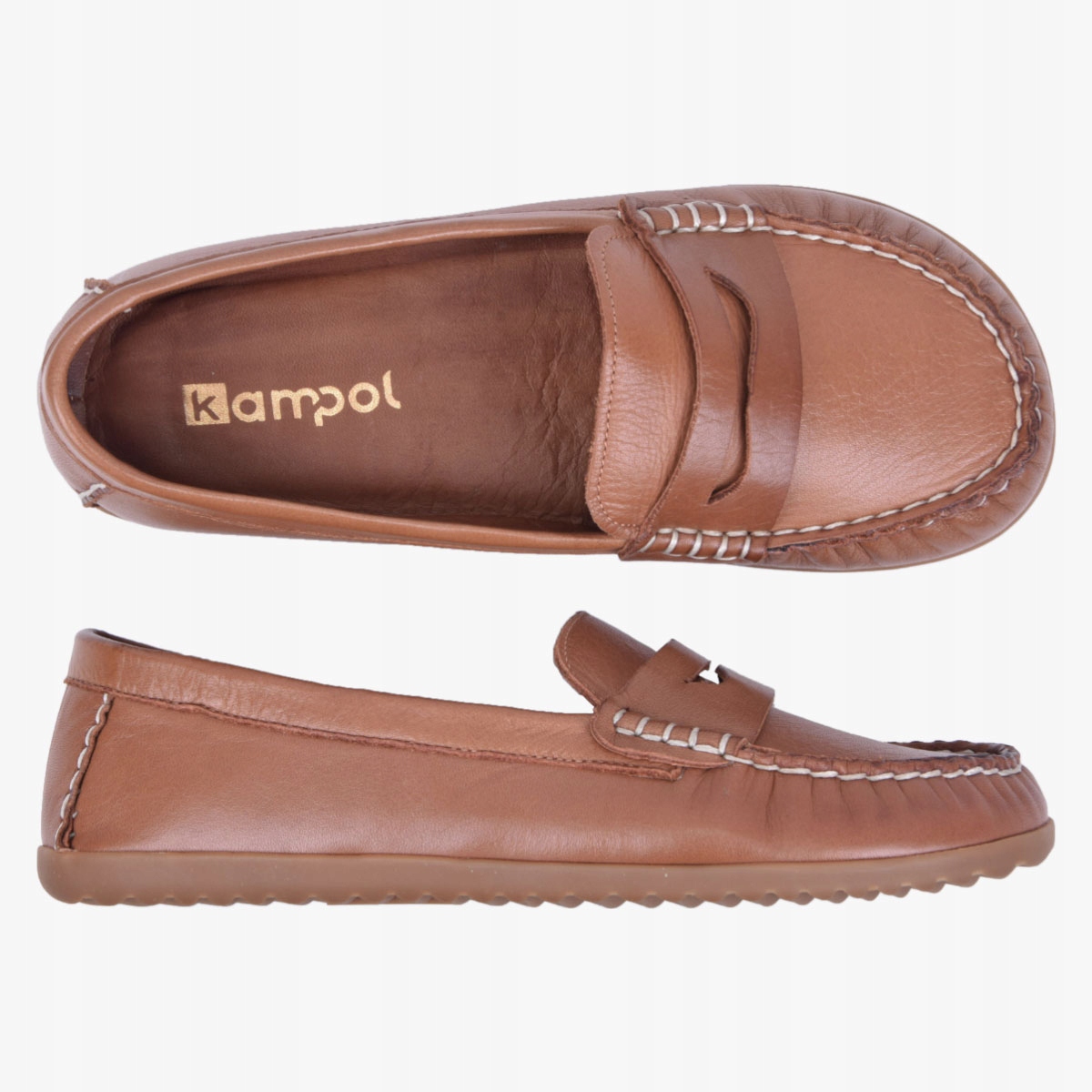 Mokasyny Damskie Barefoot Skórzane Szerokie Miękkie Brąz Kampol 39