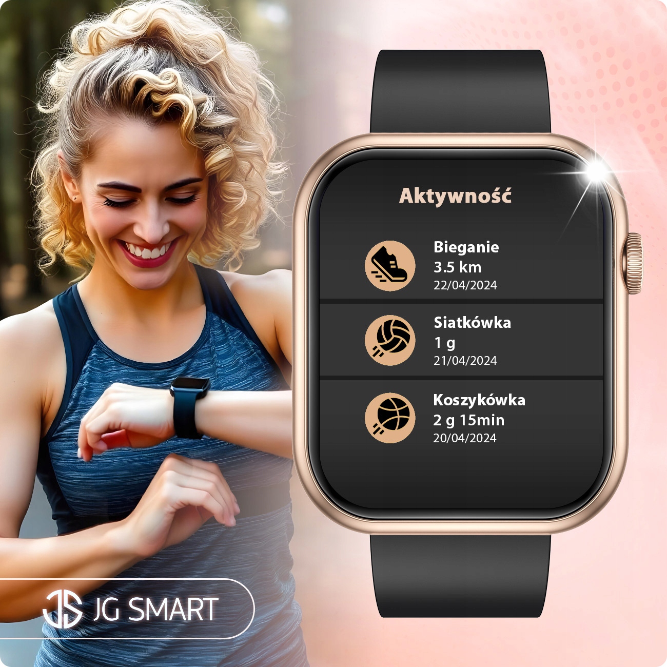 SMARTWATCH DAMSKI ZEGAREK ROZMOWY SMS SPORT ZDROWIE ZLOTY MENU PL + 4 PASKI Certyfikaty zgodności CE WEEE
