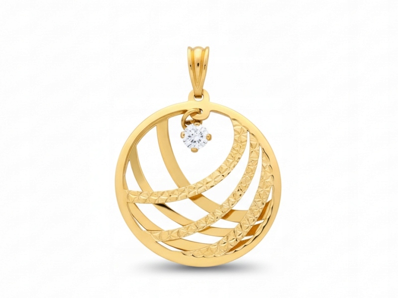 Zlatý přívěsek 585 kulatý s zirkony, módní vzor jako dárek