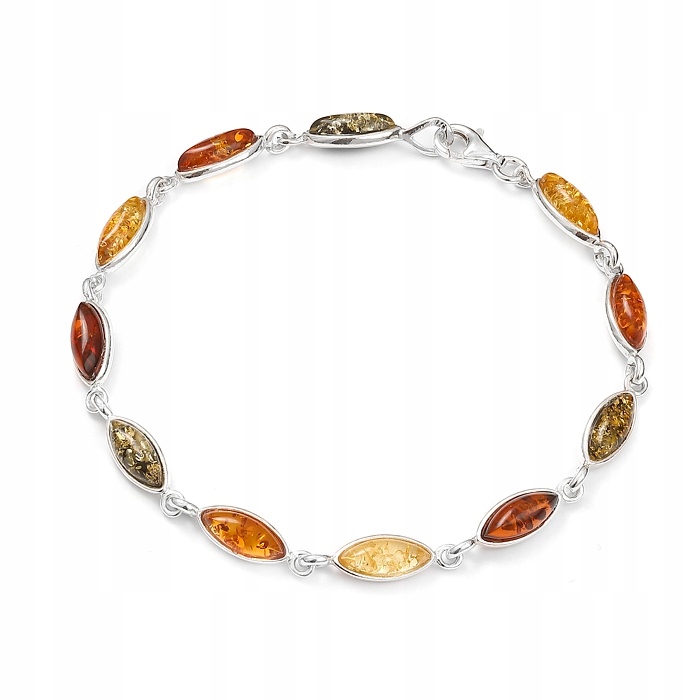 Klasický Stříbrný Náramek Jantar Stříbro 925