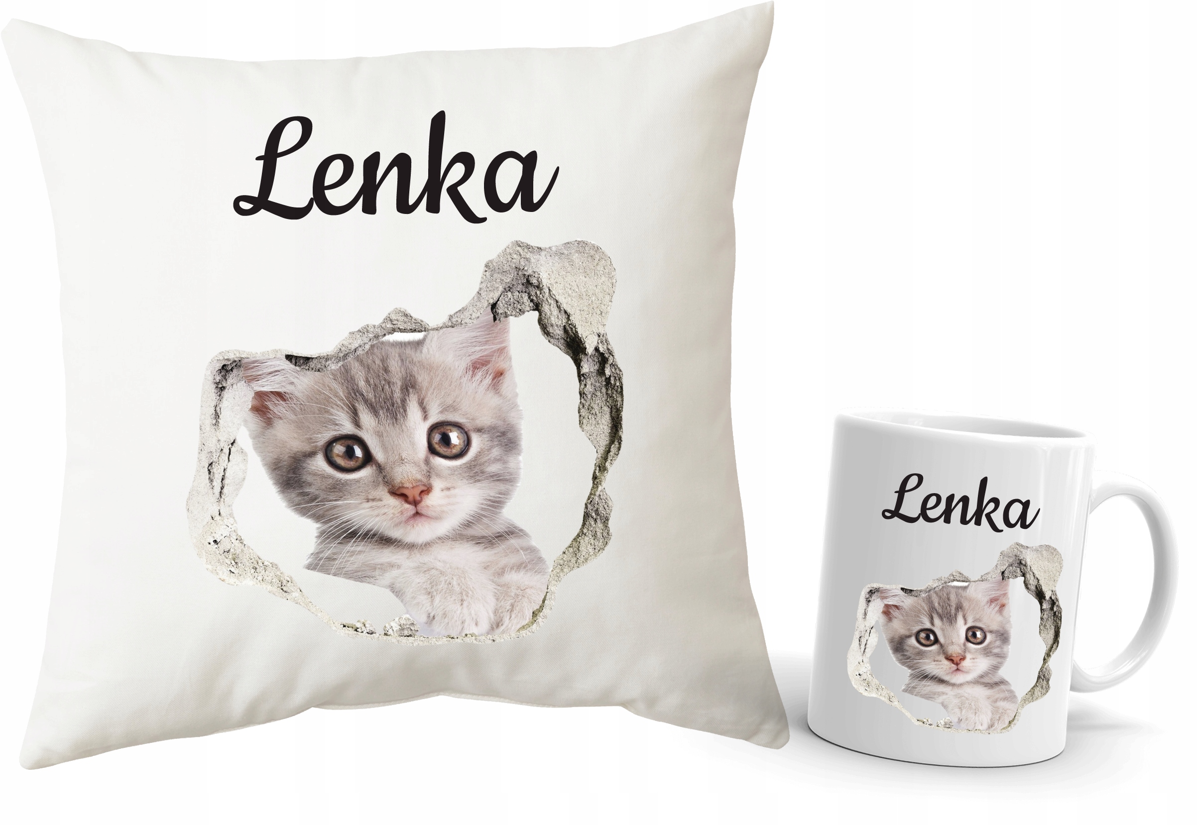 

Zestaw prezentowy poduszka kubek z Kotem imię