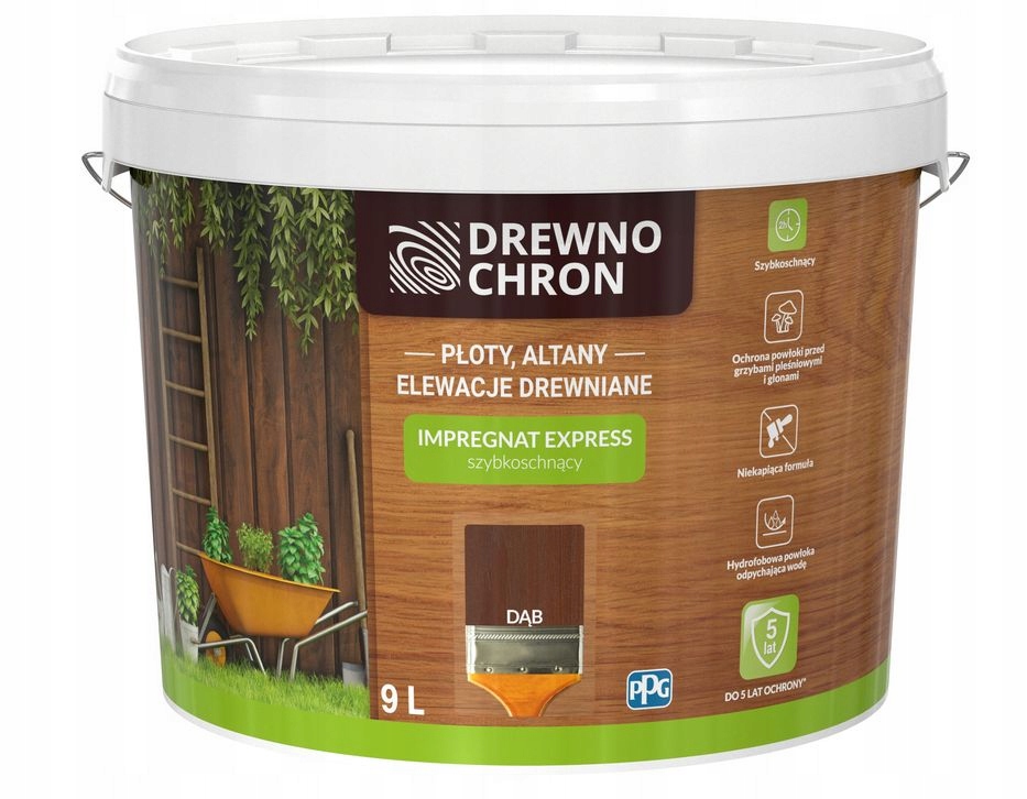 Drewnochron Impregnat do drewna Express Ogród szybkoschnący 9l Dąb
