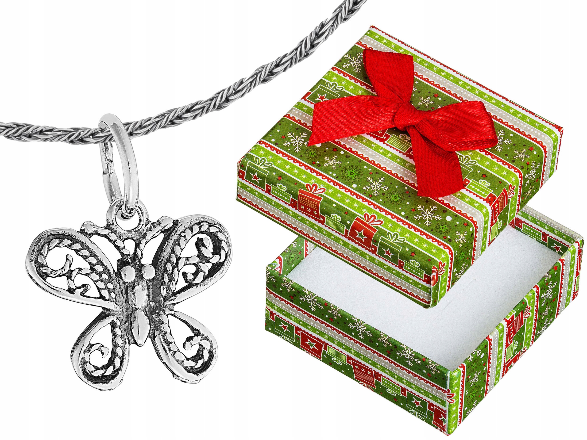 Dlouhý stříbrný oxidovaný malý náhrdelník pro ženy Motýl Stříbro 50 cm