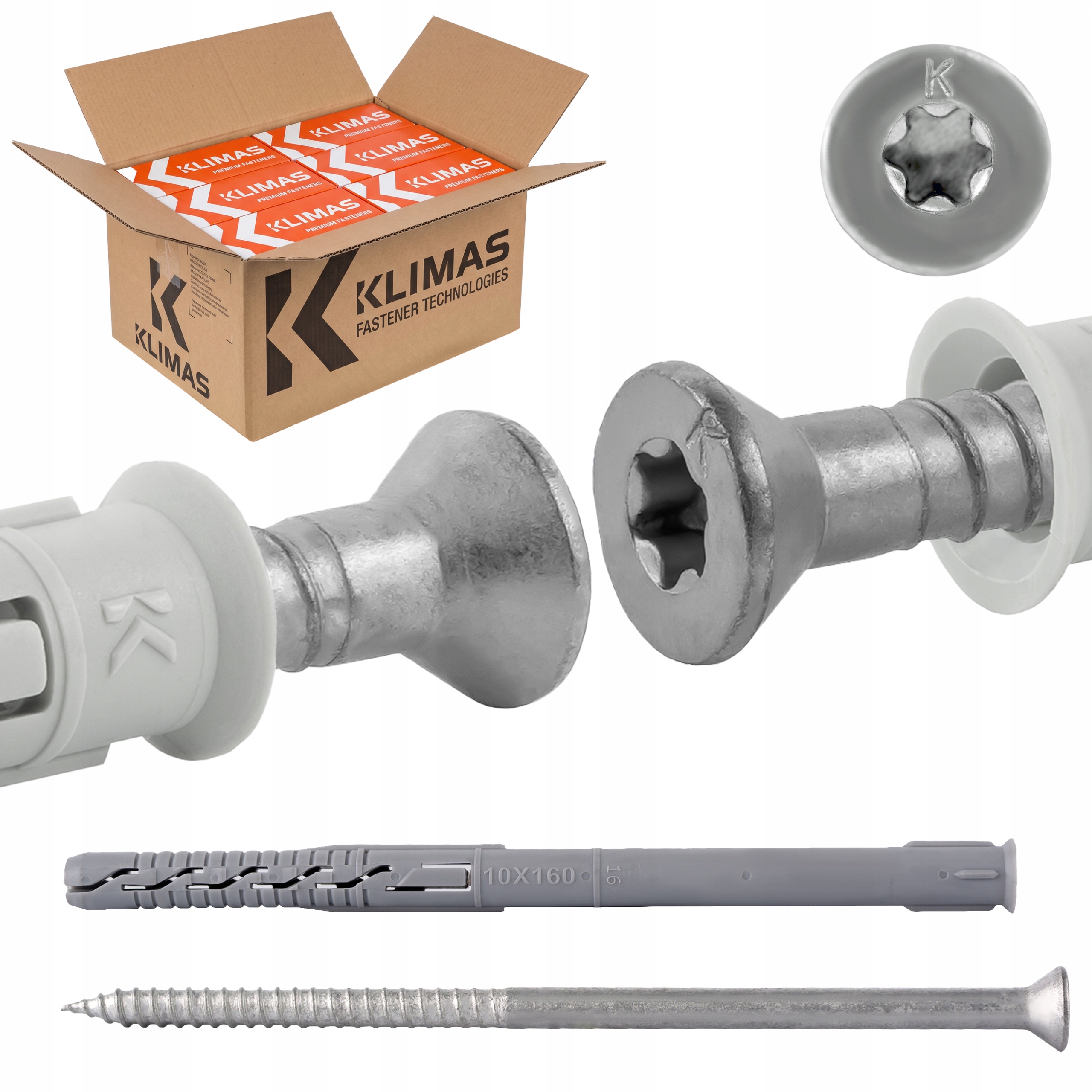 Rámové rozperné kolíky 10x160 mm 200 ks kužeľová hlava Torx Klimas Kps-fast