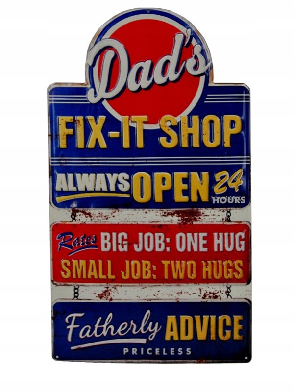 Szyld 60x34, Dad's Fix It Shop, HIT, PREZENT, WARSZTAT, WYSTÓRJ