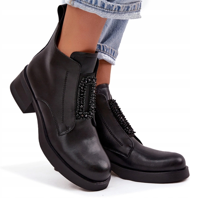 Dámské Kotníkové Boty Přírodní Kůže Kostka Ozdoba Zip D&a JC52-869 Černé 39