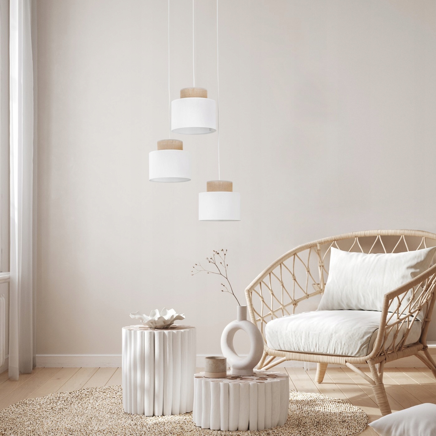 Závěsná lampa Tk Lighting Duo Juta 2594 3xE27 IP20 bílá boho obývací pokoj