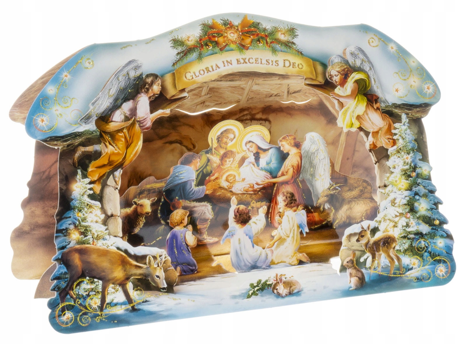 

Szopka Bożonarodzeniowa papierowa, duża z brokatem