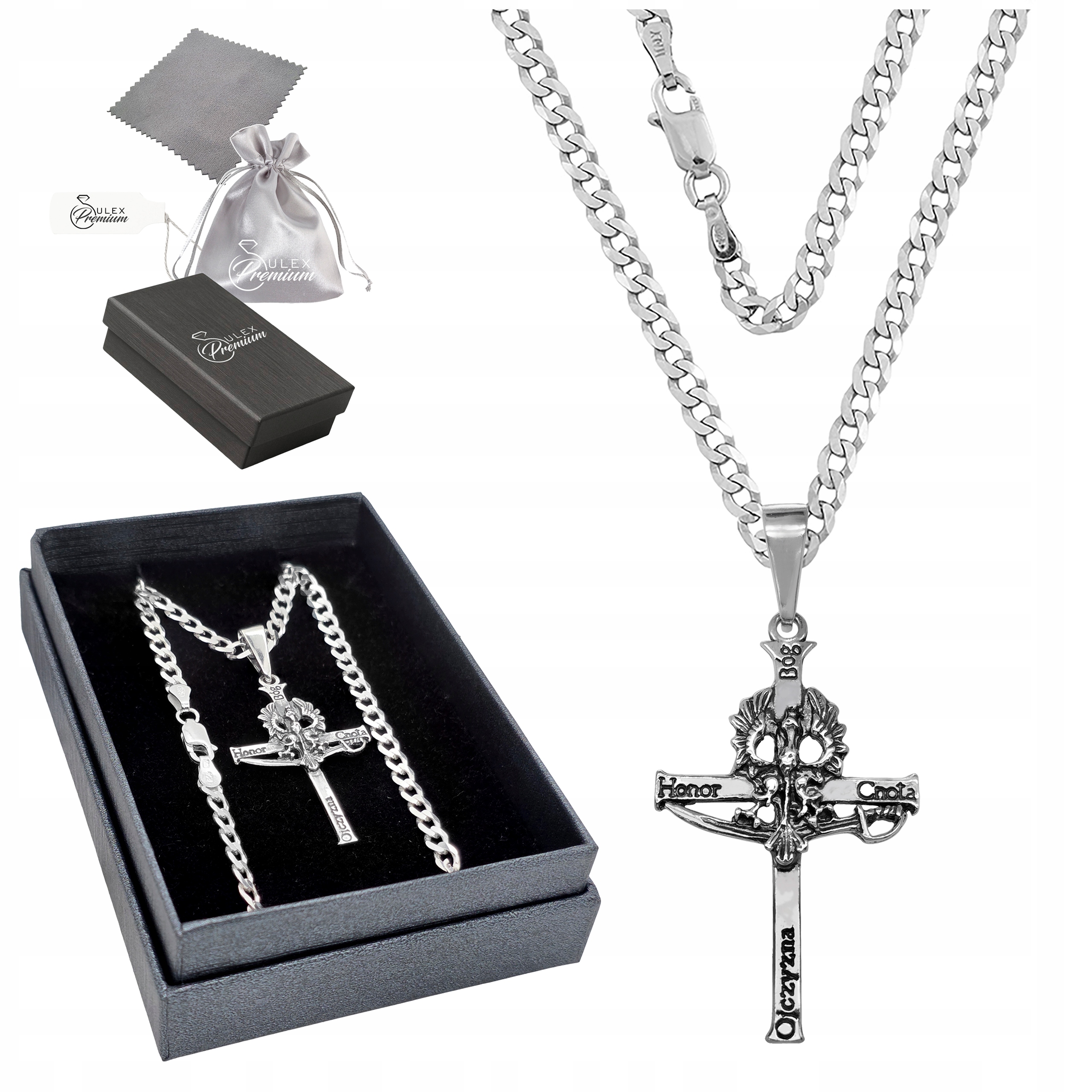 Stříbrný náhrdelník Patriotický orel ryzosti 925 Bůh, čest vlasti|65 cm