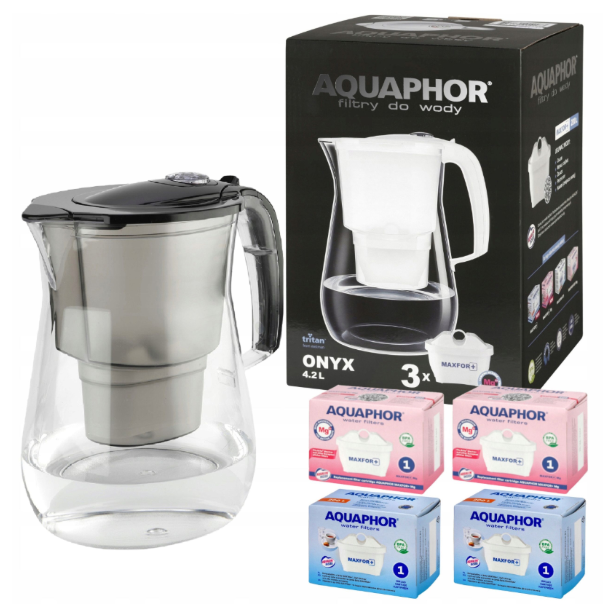 Filtrační konvice Aquaphor Onyx černá s filtry 2 obyčejné 2 magnéziové