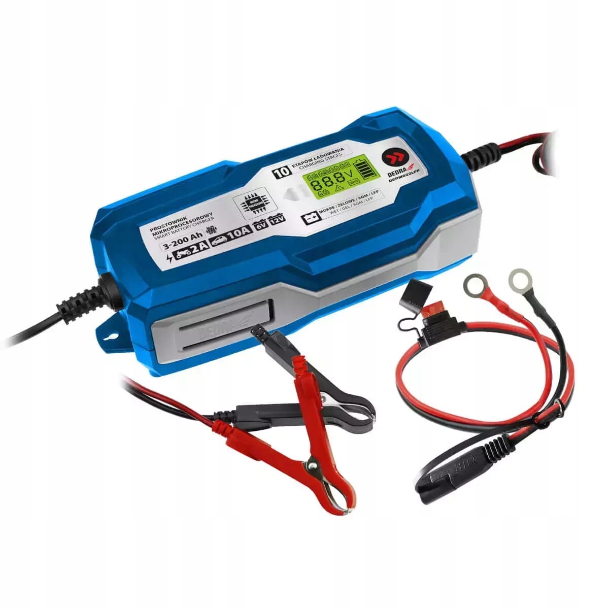 Mikroprocesorový usmerňovač 10A LCD 6/12V 3-200Ah Lfp Dedra