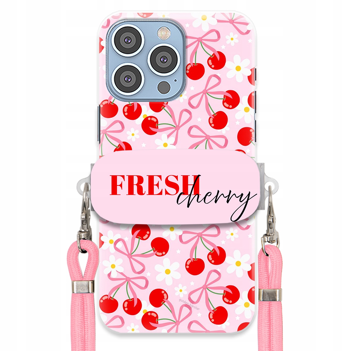 Puzdro pre iPHONE 14 Pro Max Case Držiak šnúrok Ružový Fresh Cherry Kokardy