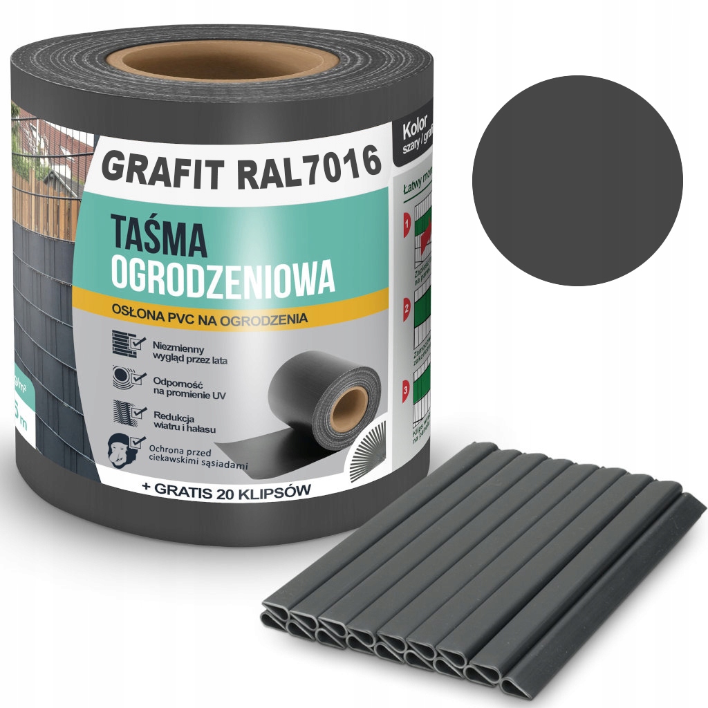 

Taśma Ogrodzeniowa Antracyt Grafit 35m Gratisy