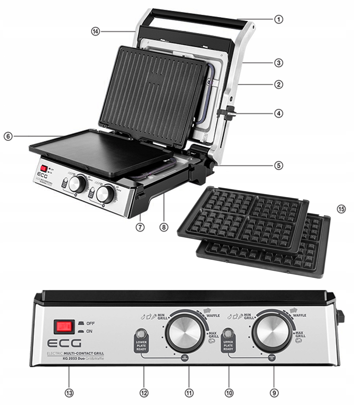 OPIEKACZ GRILL PANINI GOFRY 3w1 ECG 2000W SOLIDNY Moc 2000 W