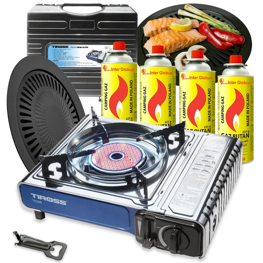 KUCHENKA TURYSTYCZNA GAZOWA ceramika TIROSS TS-266 z GRILLEM + 4x KARTUSZ