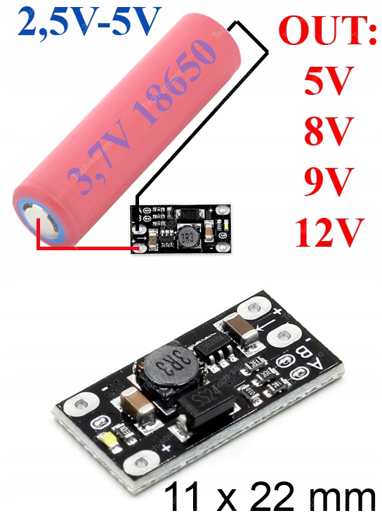 Moduł przetwornica step-up 2.5-5V do 5V/8V/9V/12V