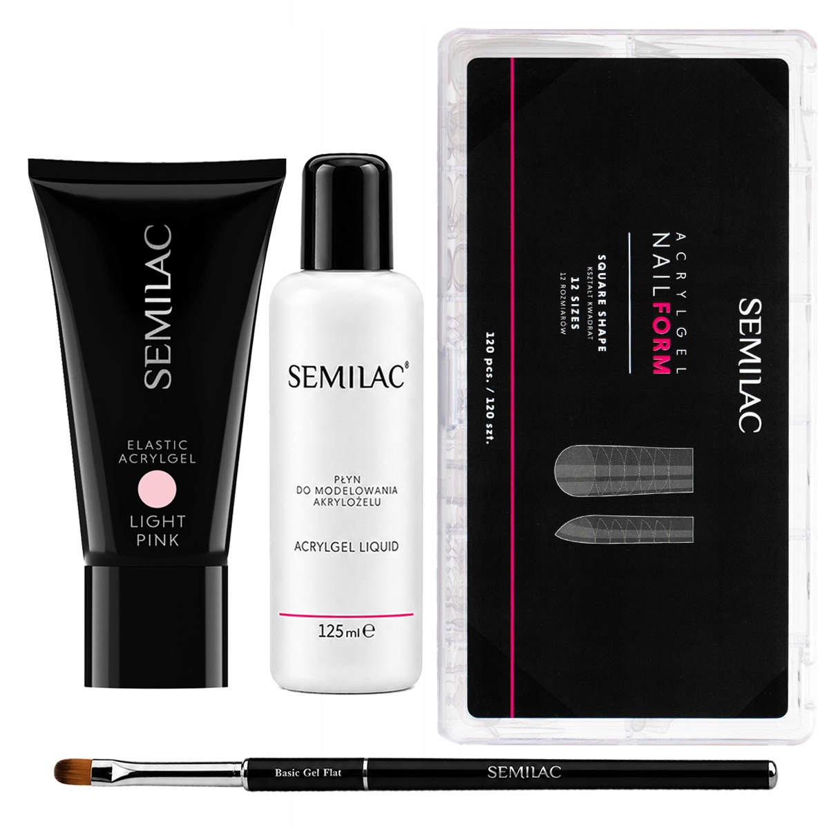 Semilac Zestaw Do Akrylożelu Formy Pędzel Liquid Akrylożel Light Pink 30g