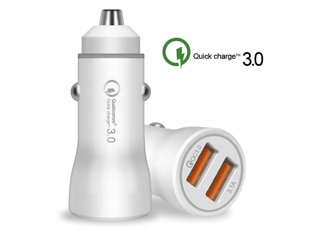 SZYBKA ŁADOWARKA SAMOCHODOWA USB 3.1A QC 3.0 2xUSB Zgodność ze standardem Quick Charge 1.0 Quick Charge 2.0 Quick Charge 3.0