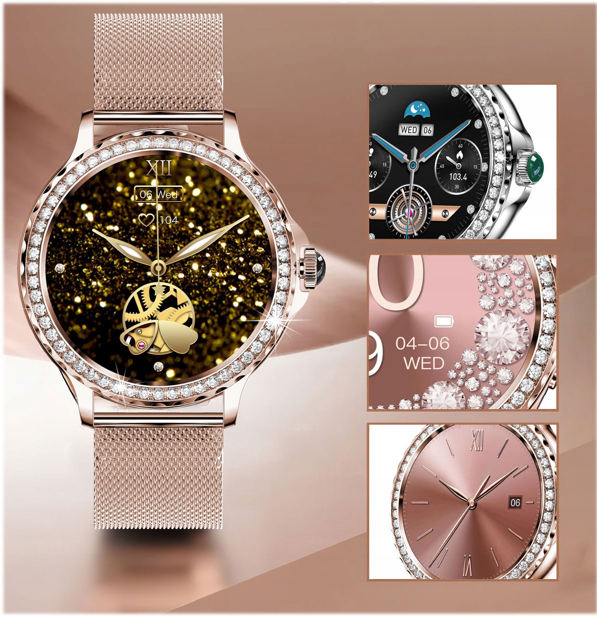 SMARTWATCH ZEGAREK DAMSKI POLSKIE MENU ROZMOWY SPORT CYRKONIE SMART WATCH Marka Inna