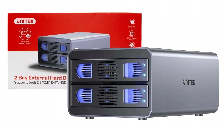 Unitek S1308C01-EU Pouzdro Raid pro disk Sata 2.5/3.5" 40TB Usb C 10Gb/s Al