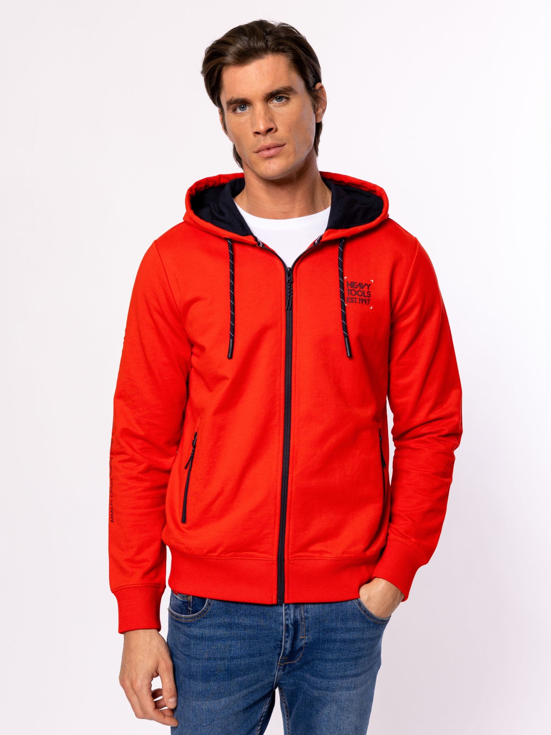 Heavy Tools Pánská Rozepínací Mikina S Kapucí Saloma Červená, Velikost M