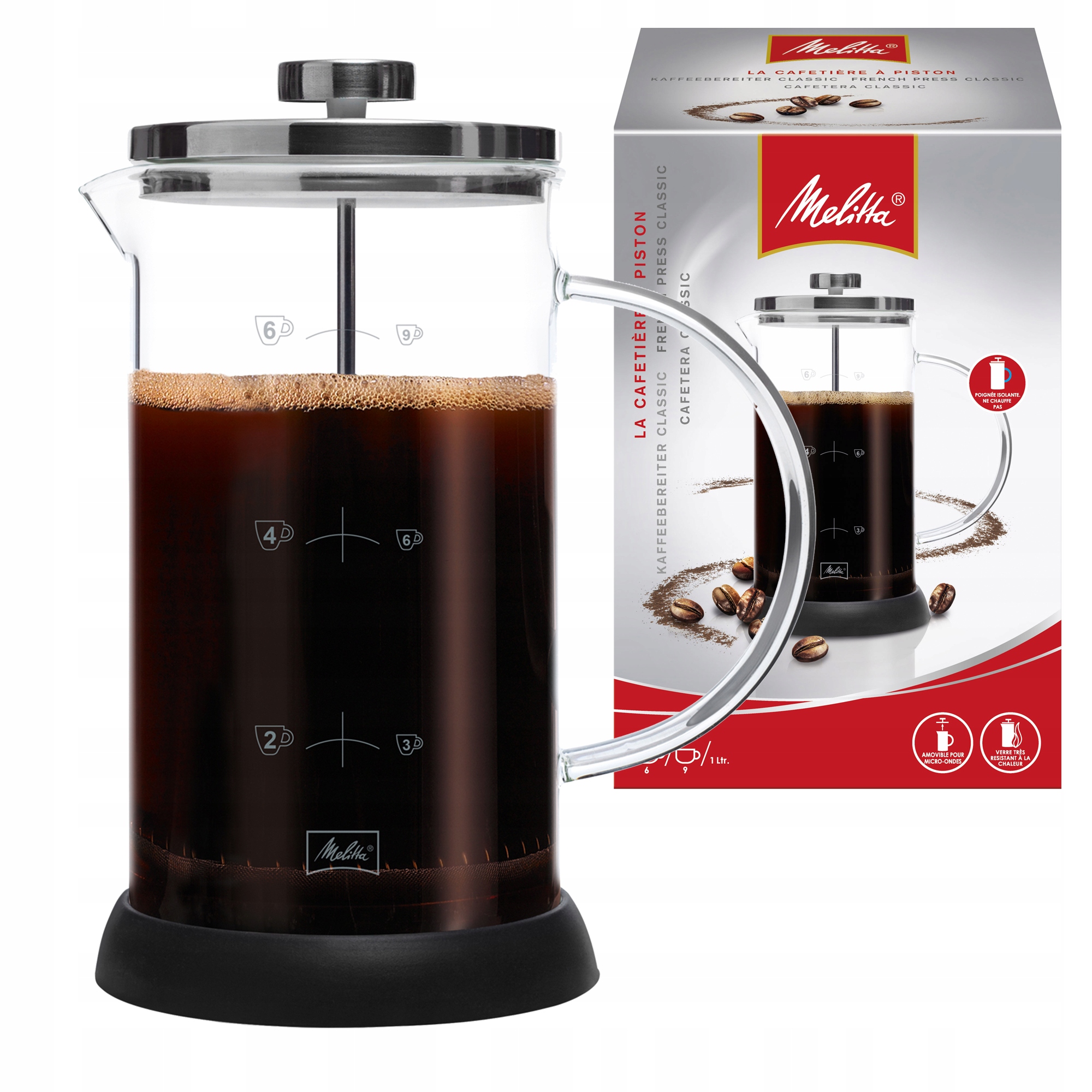 French Press Melitta Kawiarka Zaparzacz do kawy herbaty Szkło 1000ml