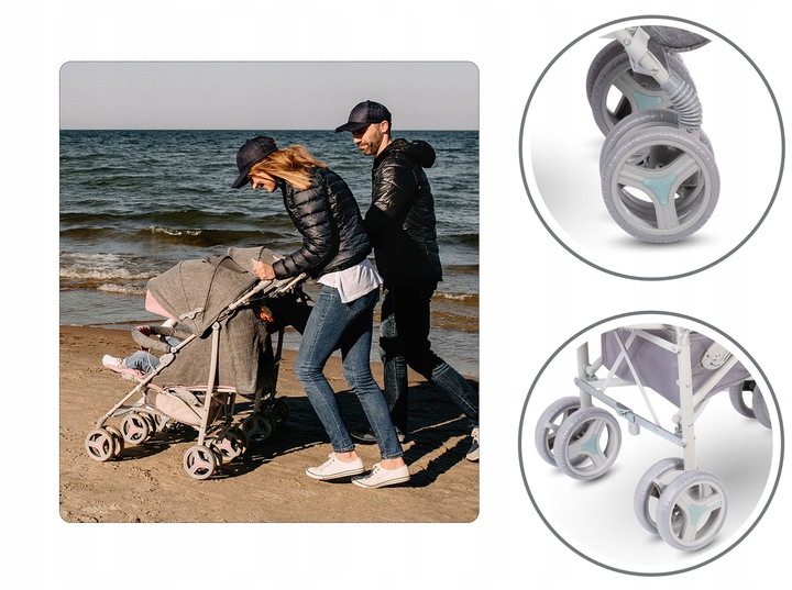 WÓZEK SPACEROWY SPACERÓWKA PARASOLKA LIONELO IRMA szary miętowy Stelaż Stalowy